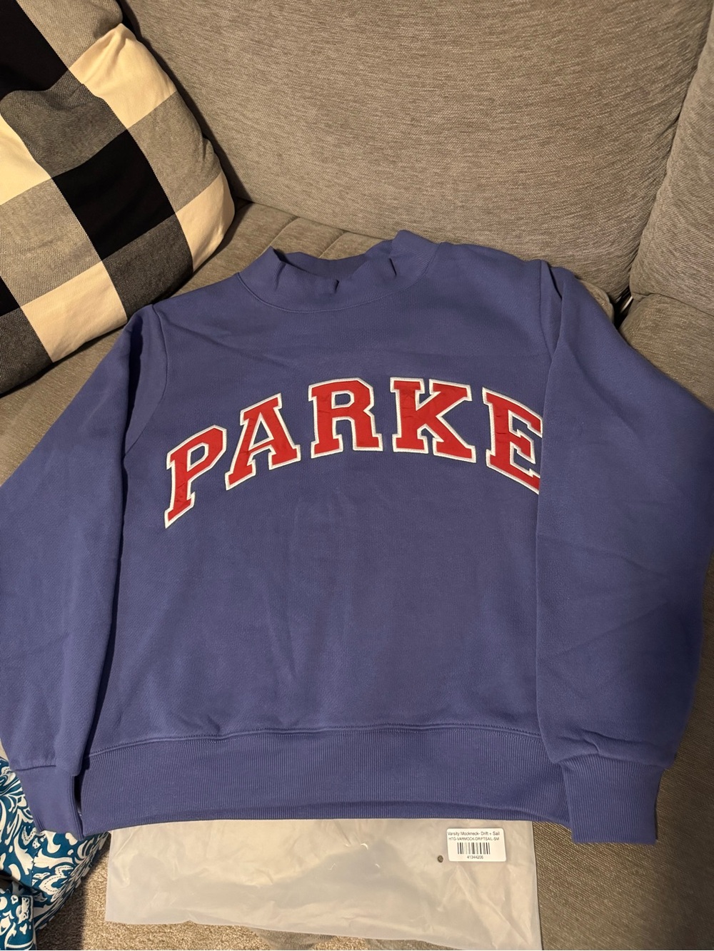 SOLD OUT Brand New Parke Coastal High Tide Blue Mockneck with Red Lettering S/M